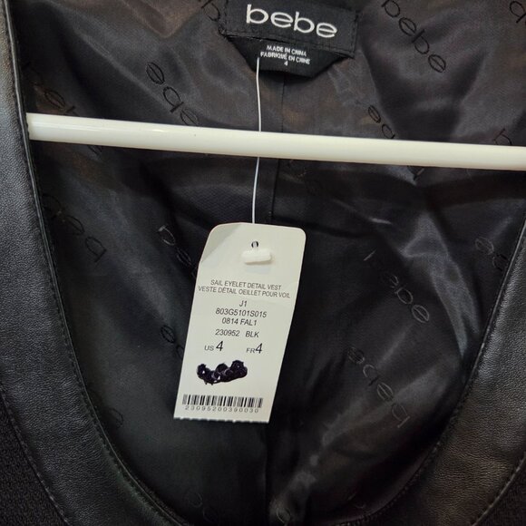 Bebe Black Sail Eyelet Detail Vest Top w/ Faux Leather Accents - Picture 3 of 6